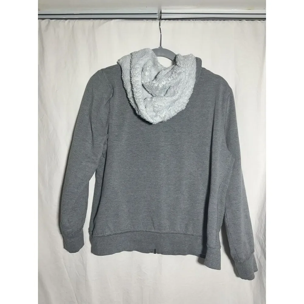 Green Tea‎ Jacket SZ XL Zip Grey Hoodie Comfy Ivory Faux Fur Liner T6